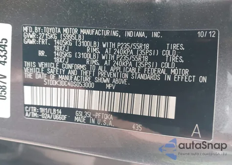 2013 Toyota Sienna Xle 7 Passenger from USA, damaged, VIN 5TDDK3DC4DS053000